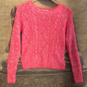 SO brand Sweater Women small neon orange/pink/white color cable style stretch